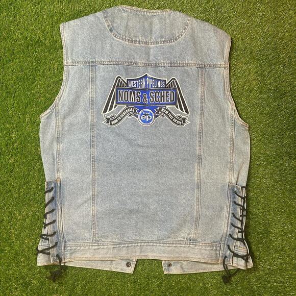 Retro Diamond Plate 'Western Pipelines' Denim Vest - Picture 2 of 5